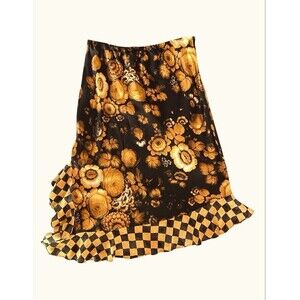 Jams World Skirt M Autumn Flowers Orange Black Dark Floral Checkered